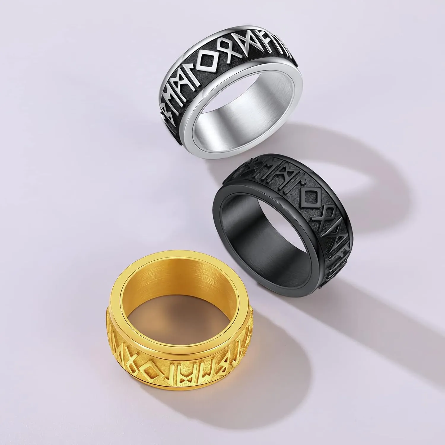 FindChic Stainless Steel Spinner Band Rings for Men Women Triple Moon/Trinity Celtic Knot Mixed Color/18K Gold Plated Width 8mm Size 7 to 14 Engraved Personalized Rotatable Anxiety Ring, Send Gift Box