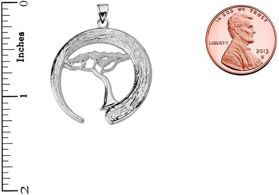 Fine Sterling Silver Japanese Buddhist Zen Circle with Bonsai Tree Pendant Necklace