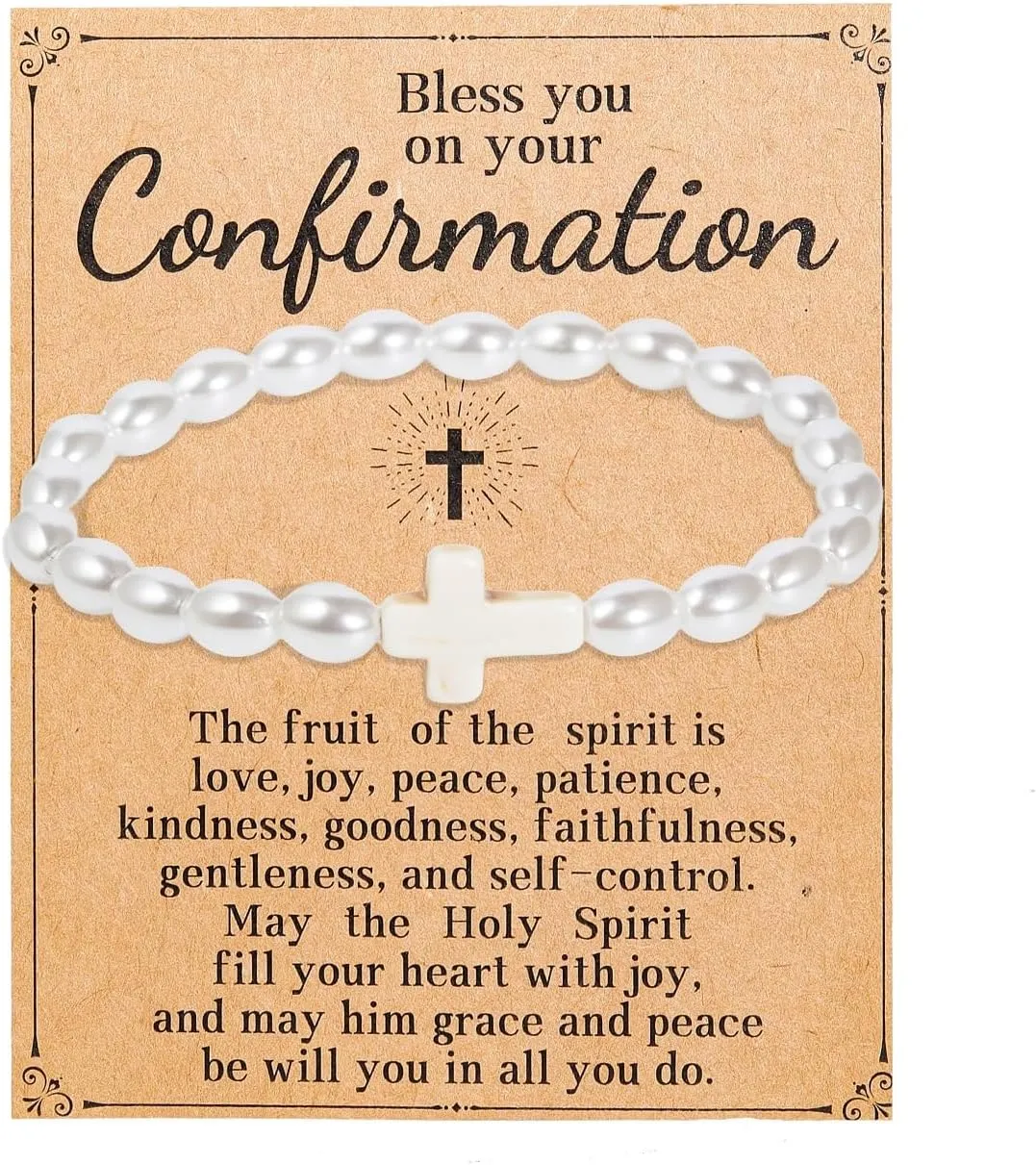 First Communion/Confirmation Gifts for Women Girls Goddaughter,Religious Christian Cross Charm Pearl Bead Bracelets Inspirational Jewelry Graduation Birthday Christmas Valentines Easter Baptism Gifts