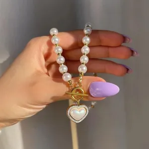 Flash Diamond Love Pearl Necklace Women's French Vintage Personalized Design OT Buckle Collar Chain Light Luxury Neckchain Trendy Charm Women's Bracelet