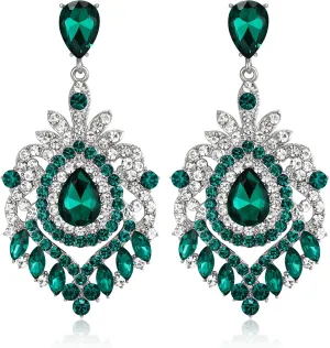 Flyonce Bridal Crystal Earrings for Wedding, Rhinestone Floral Teardrop Statement Chandelier Dangle Earring