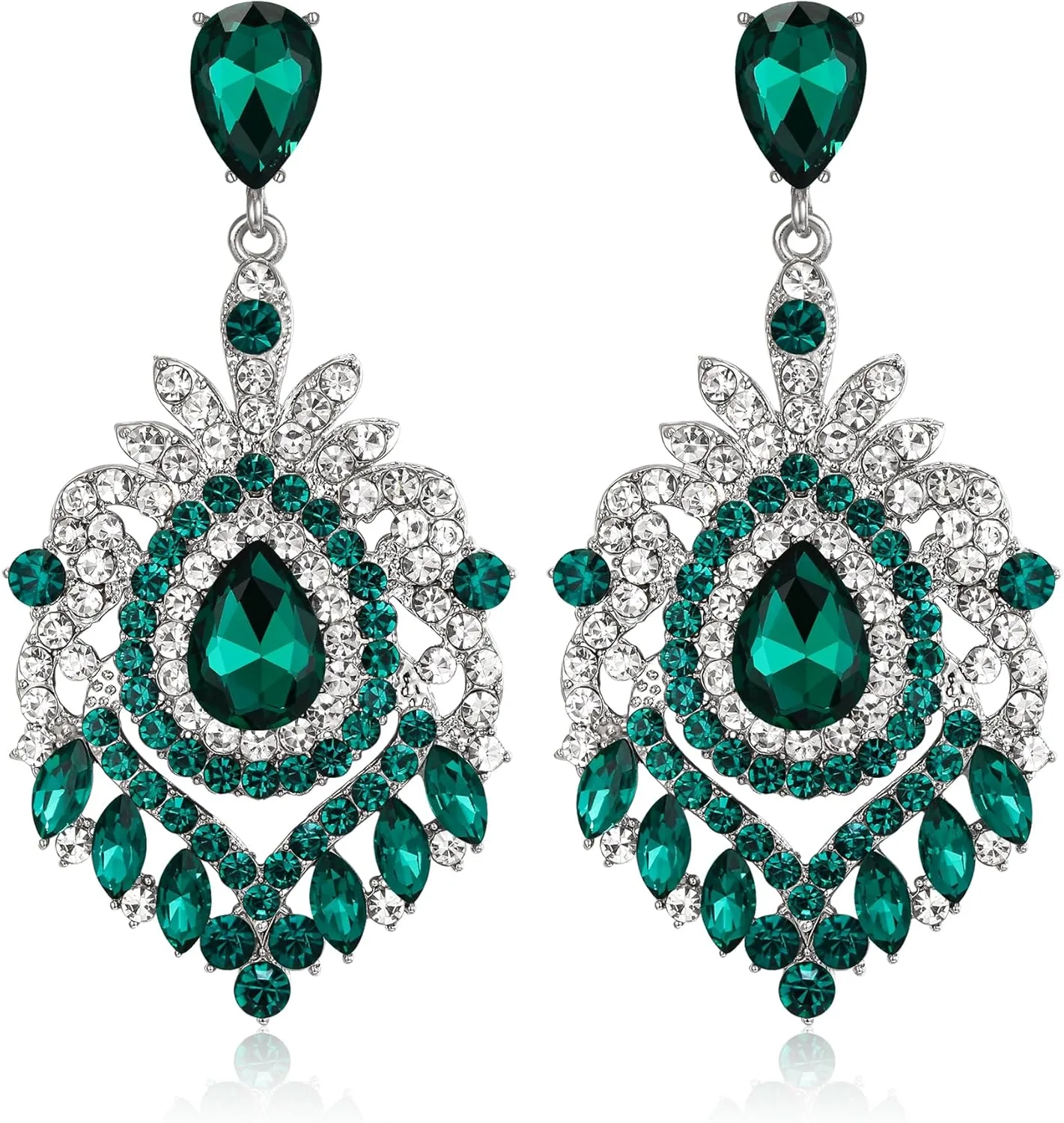 Flyonce Bridal Crystal Earrings for Wedding, Rhinestone Floral Teardrop Statement Chandelier Dangle Earring
