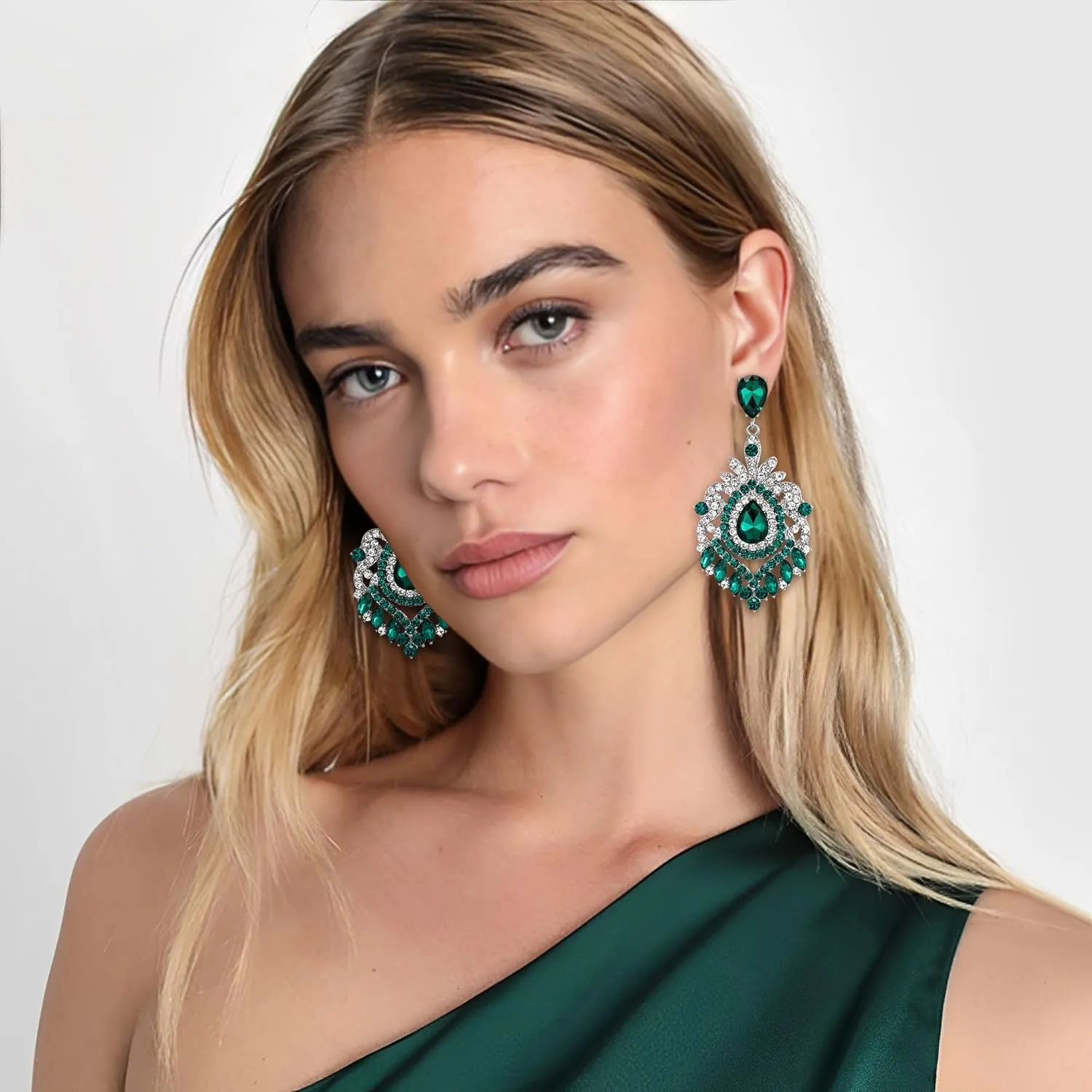 Flyonce Bridal Crystal Earrings for Wedding, Rhinestone Floral Teardrop Statement Chandelier Dangle Earring
