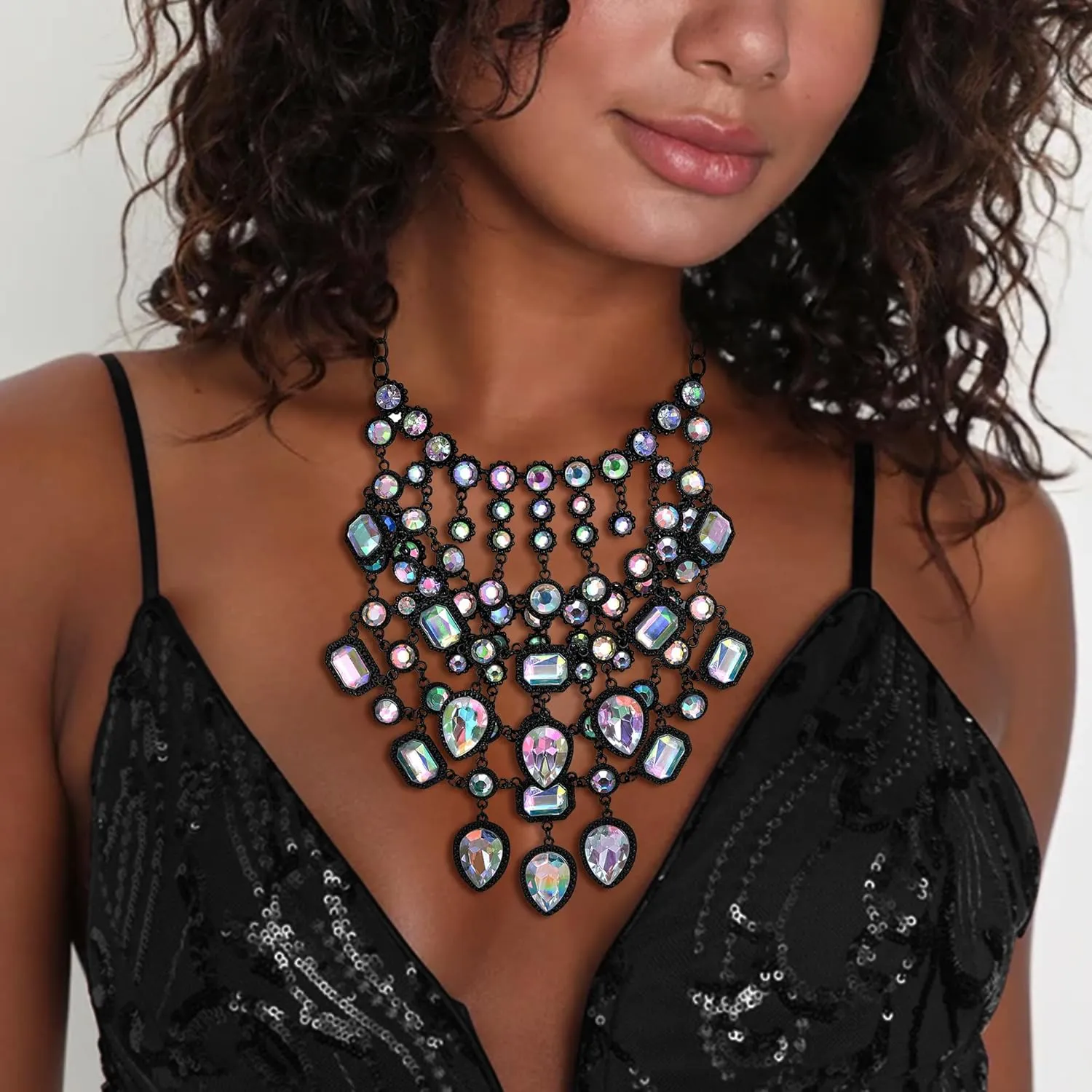 Flyonce Costume Jewelry Rhinestone Crystal Bib Statement Chunky Collar Necklace for Women