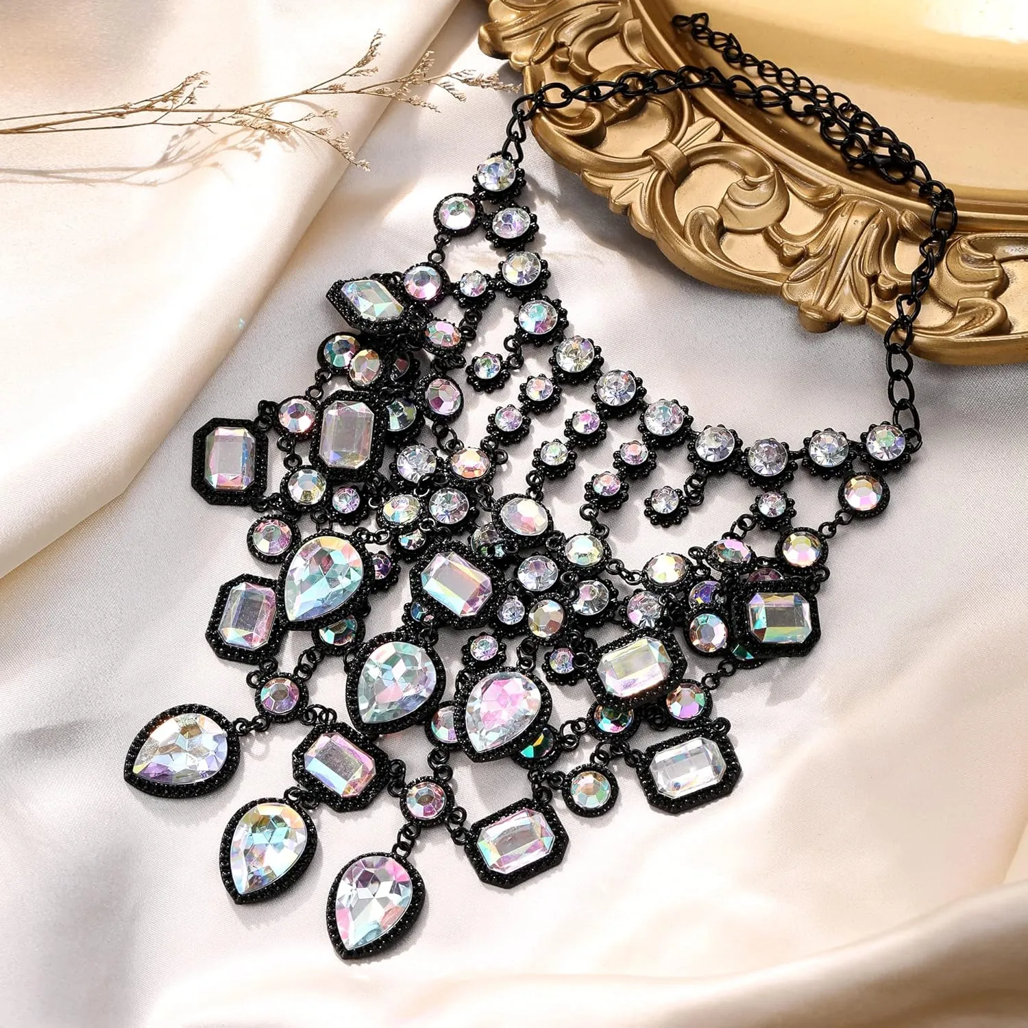 Flyonce Costume Jewelry Rhinestone Crystal Bib Statement Chunky Collar Necklace for Women