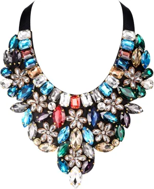 Flyonce Costume Statement Chunky Collar Necklace, Multicolor Rhinestone Crystal Vintage Necklace for Women