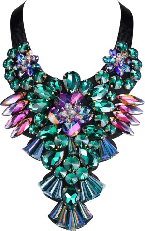 Flyonce Costume Statement Collar Necklace, Rhinestone Crystal Vintage Chunky Necklace for Women