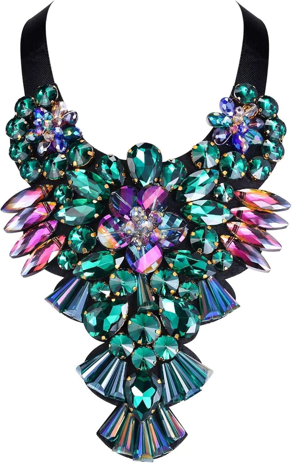 Flyonce Costume Statement Collar Necklace, Rhinestone Crystal Vintage Chunky Necklace for Women