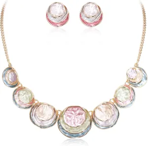 Flyonce Costume Statement Jewlery Sets for Women, Enamel Round Disc Necklace Earrings Set for Cocktail Prom Party