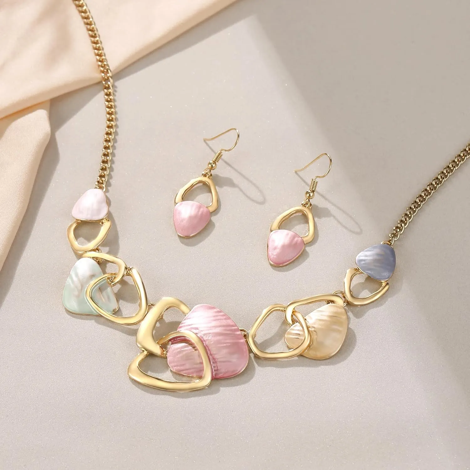Flyonce Enamel Irregular Triangle Bohemian Boho Statement Jewelry Sets for Women, Fashion Costume Pendent Necklace Earring Set Jewerly Gifts for Lady