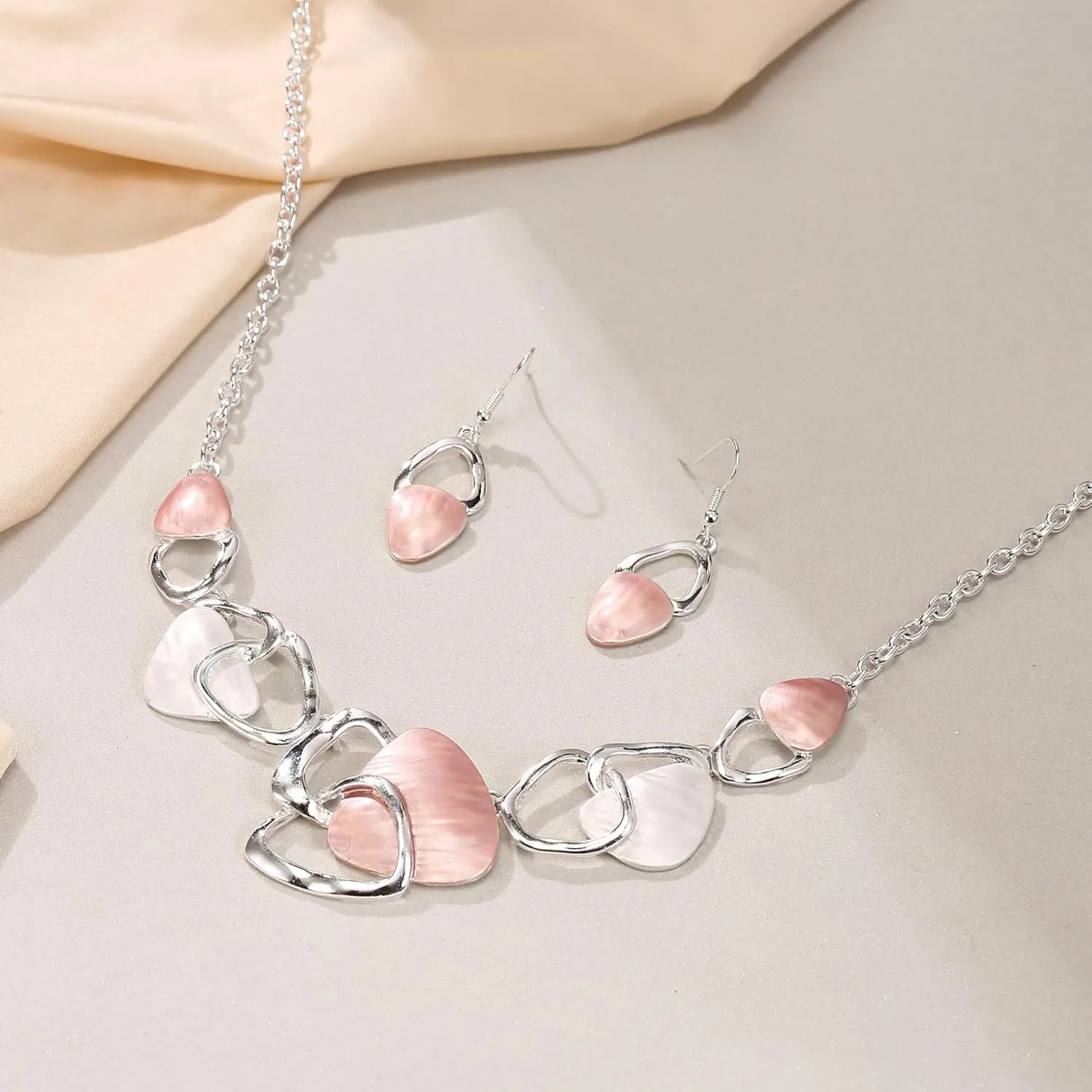 Flyonce Enamel Irregular Triangle Bohemian Boho Statement Jewelry Sets for Women, Fashion Costume Pendent Necklace Earring Set Jewerly Gifts for Lady