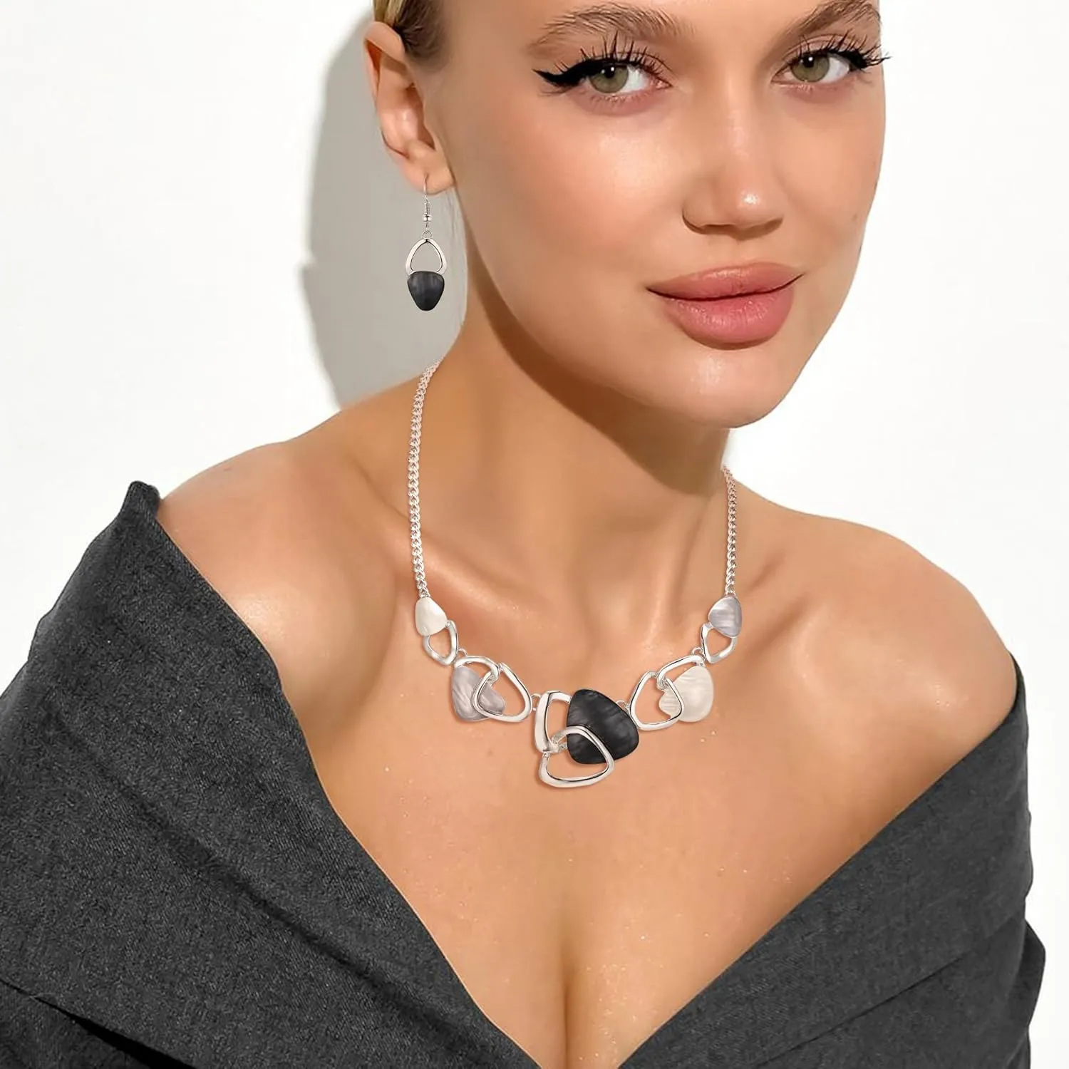 Flyonce Enamel Irregular Triangle Bohemian Boho Statement Jewelry Sets for Women, Fashion Costume Pendent Necklace Earring Set Jewerly Gifts for Lady