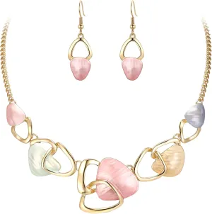Flyonce Enamel Irregular Triangle Bohemian Boho Statement Jewelry Sets for Women, Fashion Costume Pendent Necklace Earring Set Jewerly Gifts for Lady