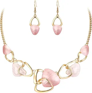 Flyonce Enamel Irregular Triangle Bohemian Boho Statement Jewelry Sets for Women, Fashion Costume Pendent Necklace Earring Set Jewerly Gifts for Lady