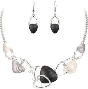 Flyonce Enamel Irregular Triangle Bohemian Boho Statement Jewelry Sets for Women, Fashion Costume Pendent Necklace Earring Set Jewerly Gifts for Lady