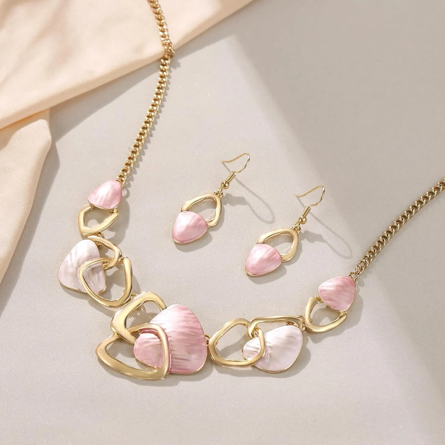 Flyonce Enamel Irregular Triangle Bohemian Boho Statement Jewelry Sets for Women, Fashion Costume Pendent Necklace Earring Set Jewerly Gifts for Lady