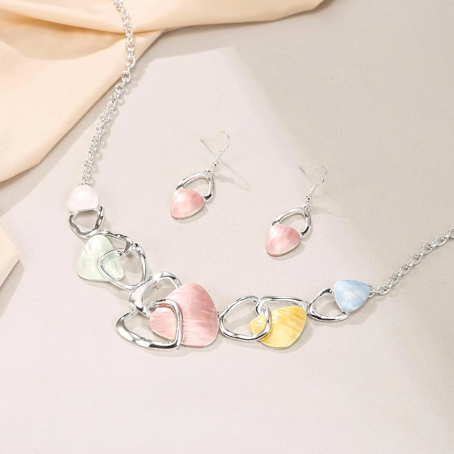 Flyonce Enamel Irregular Triangle Bohemian Boho Statement Jewelry Sets for Women, Fashion Costume Pendent Necklace Earring Set Jewerly Gifts for Lady