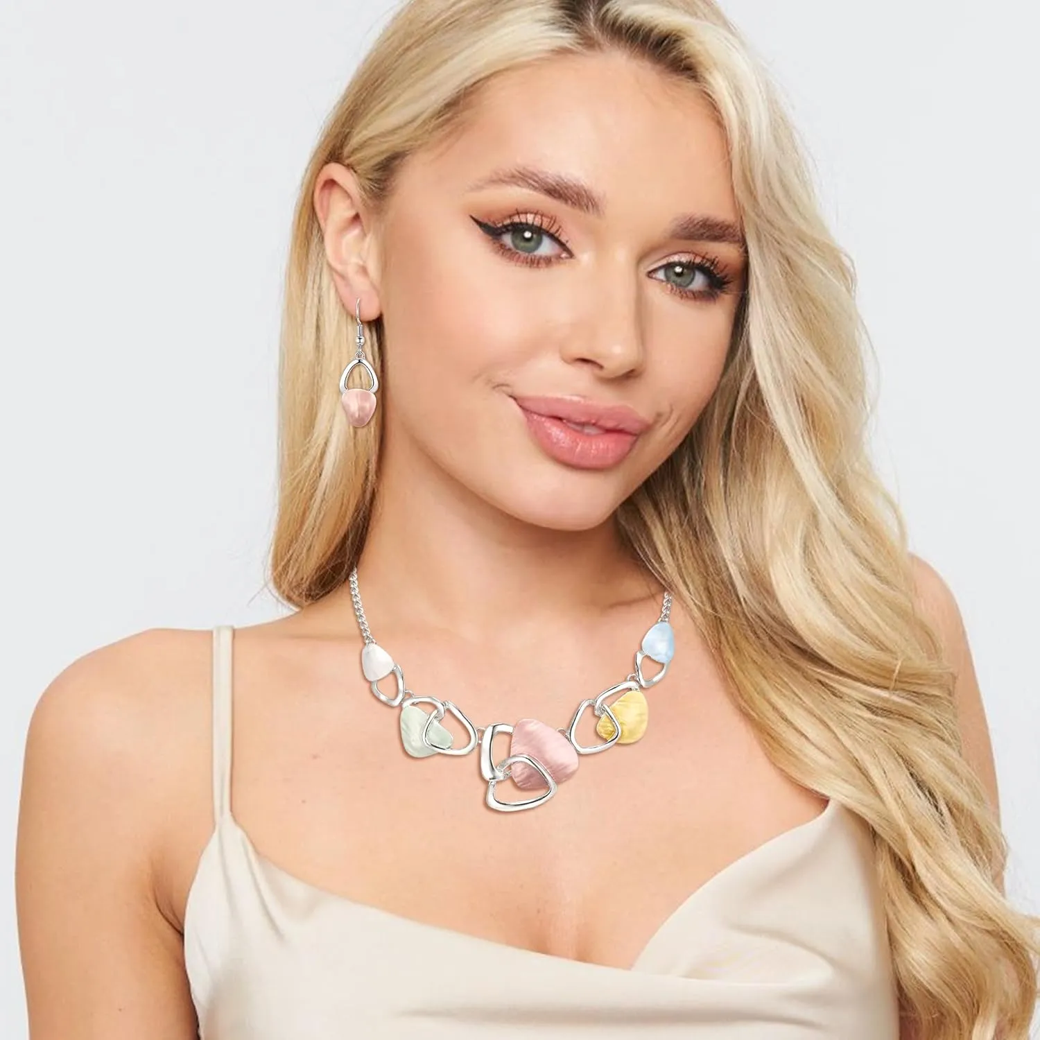 Flyonce Enamel Irregular Triangle Bohemian Boho Statement Jewelry Sets for Women, Fashion Costume Pendent Necklace Earring Set Jewerly Gifts for Lady