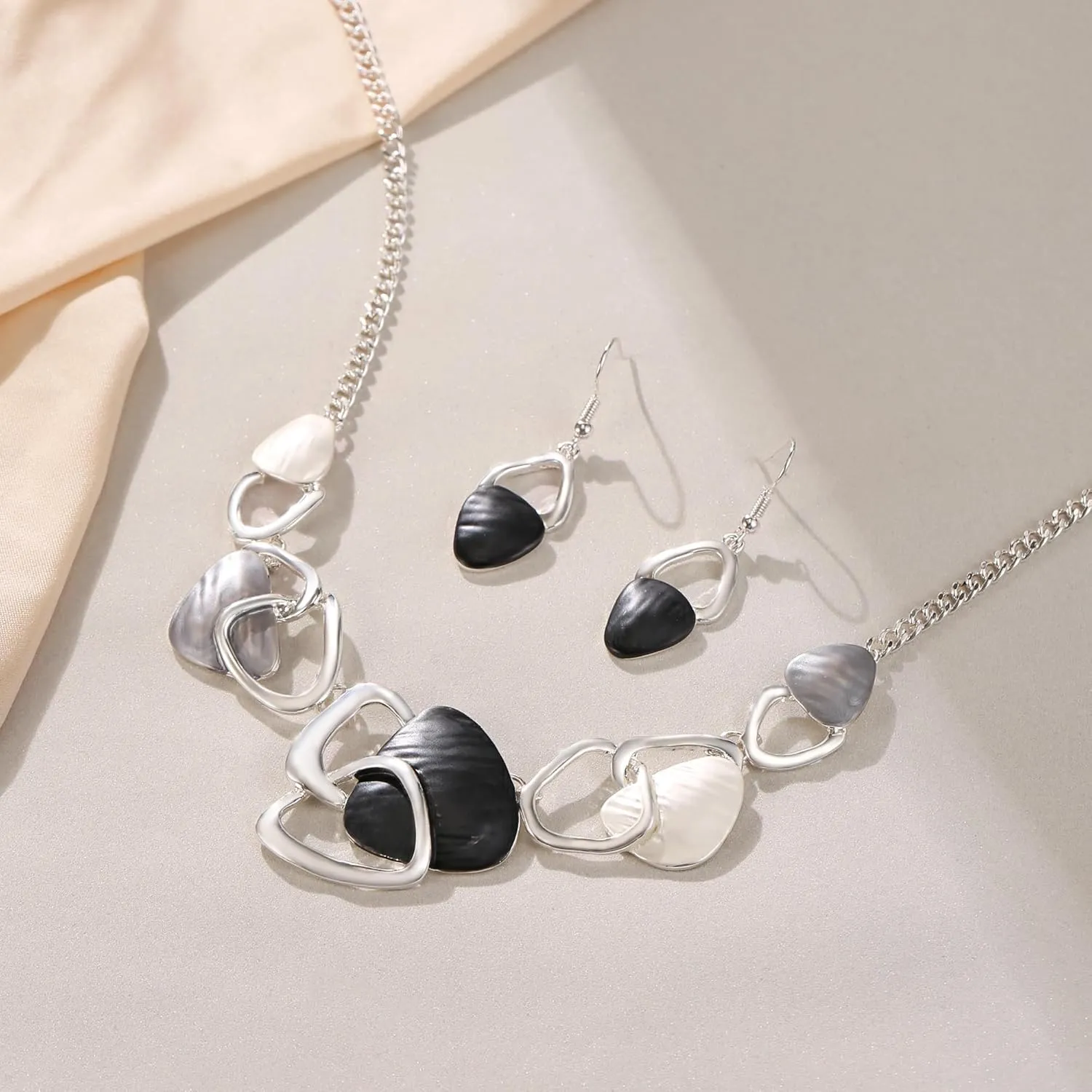 Flyonce Enamel Irregular Triangle Bohemian Boho Statement Jewelry Sets for Women, Fashion Costume Pendent Necklace Earring Set Jewerly Gifts for Lady