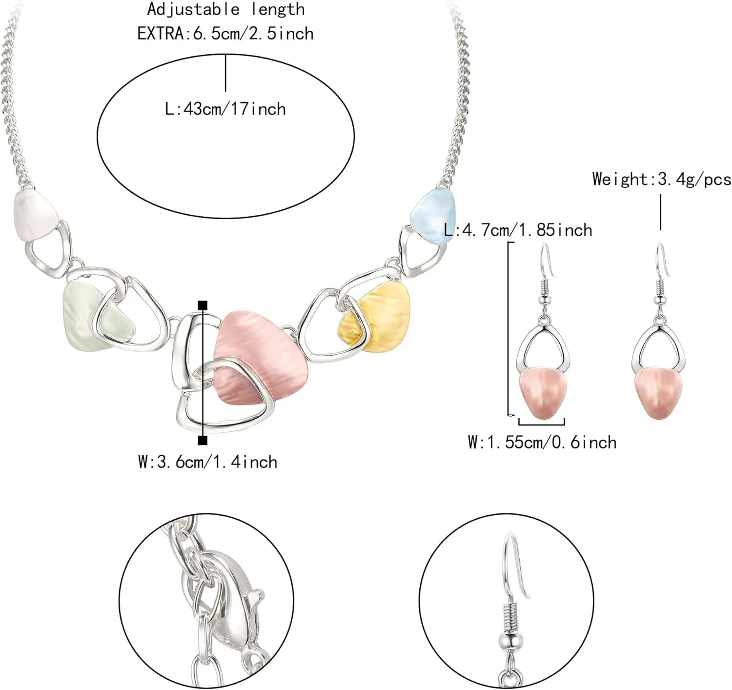 Flyonce Enamel Irregular Triangle Bohemian Boho Statement Jewelry Sets for Women, Fashion Costume Pendent Necklace Earring Set Jewerly Gifts for Lady