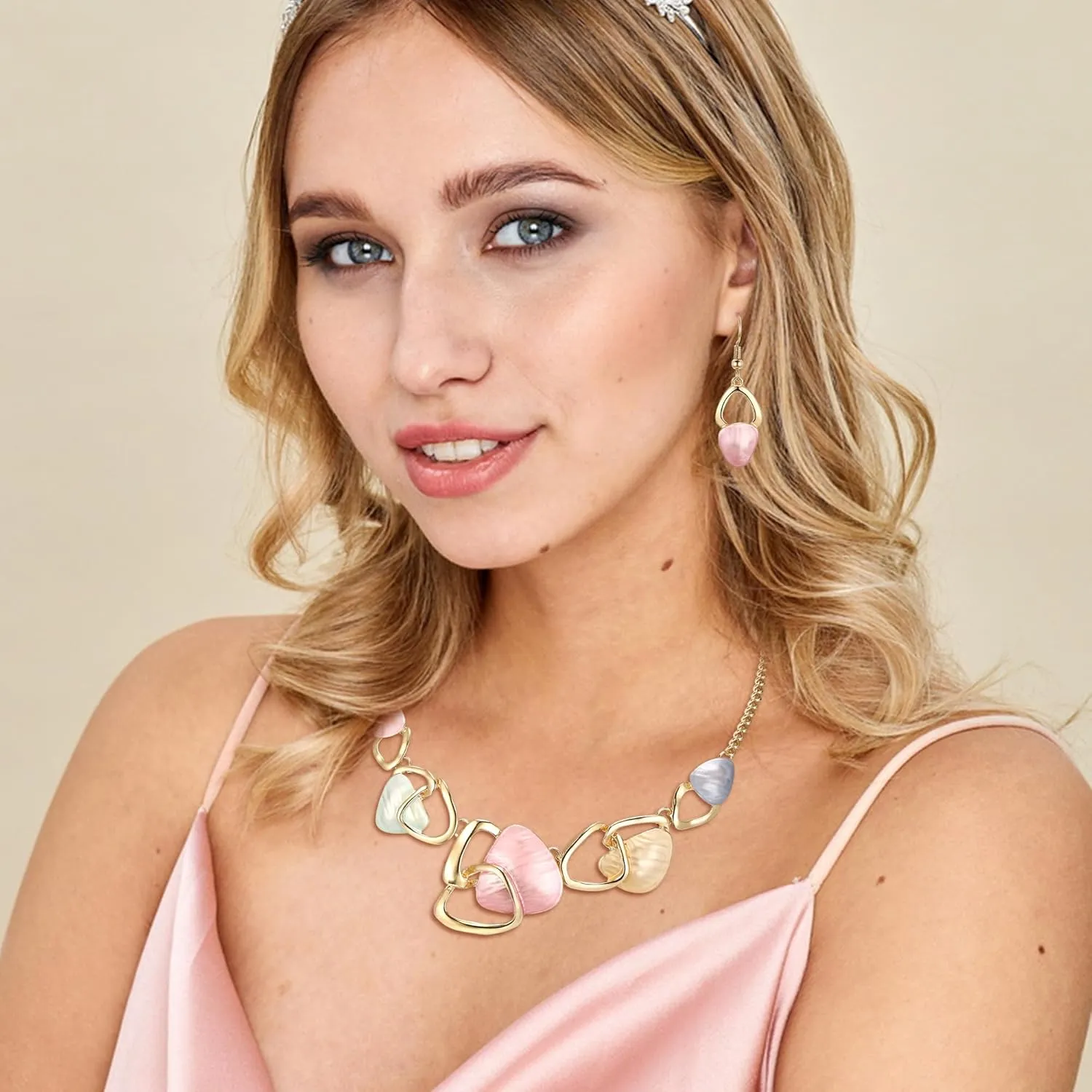 Flyonce Enamel Irregular Triangle Bohemian Boho Statement Jewelry Sets for Women, Fashion Costume Pendent Necklace Earring Set Jewerly Gifts for Lady