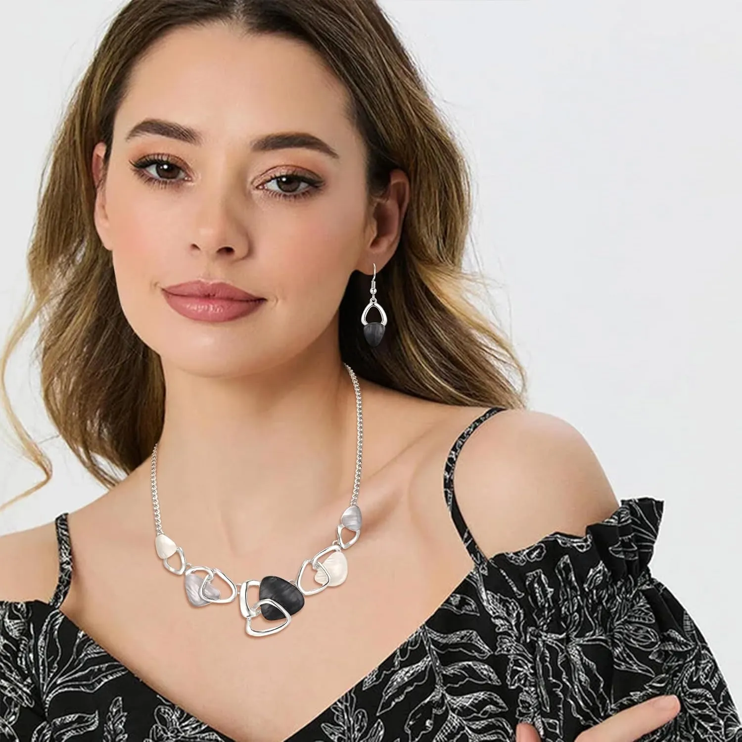 Flyonce Enamel Irregular Triangle Bohemian Boho Statement Jewelry Sets for Women, Fashion Costume Pendent Necklace Earring Set Jewerly Gifts for Lady