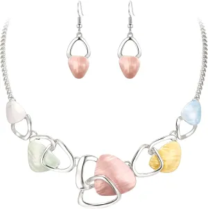 Flyonce Enamel Irregular Triangle Bohemian Boho Statement Jewelry Sets for Women, Fashion Costume Pendent Necklace Earring Set Jewerly Gifts for Lady