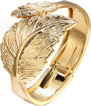 Flyonce Leaf Hinged Bangle Bracelet for Women, Costume Statement Hip Hop Vintage Wide Cuff Bracelet