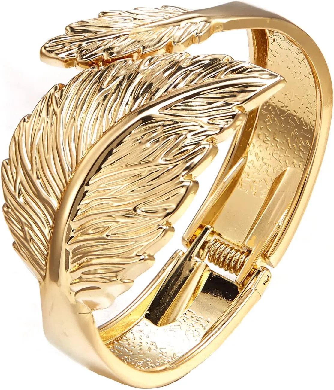 Flyonce Leaf Hinged Bangle Bracelet for Women, Costume Statement Hip Hop Vintage Wide Cuff Bracelet