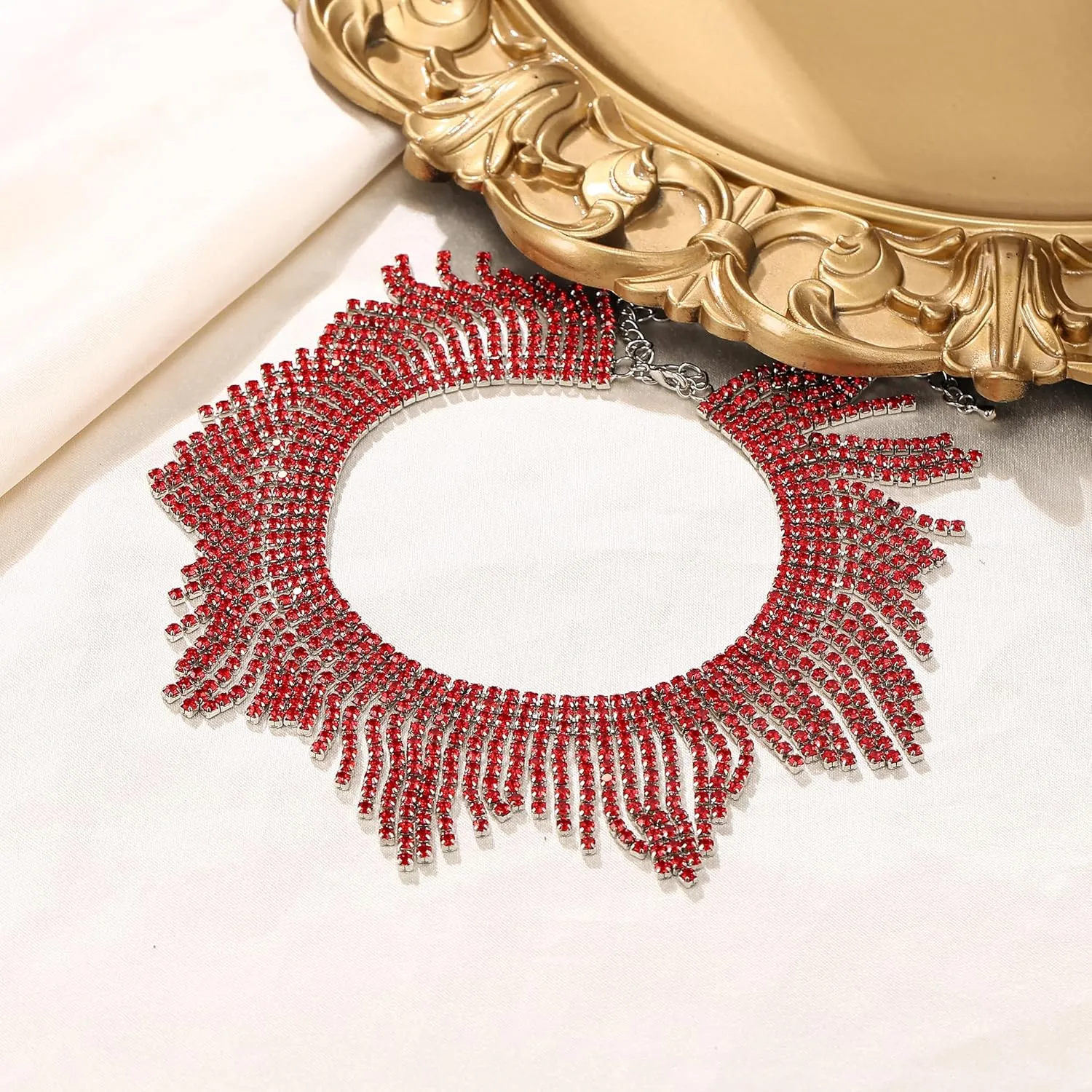 Flyonce Rhinestone Choker Necklace, Sparkly Crystal Tassel Fringe Neck Chain Party RaveJewelry for Women