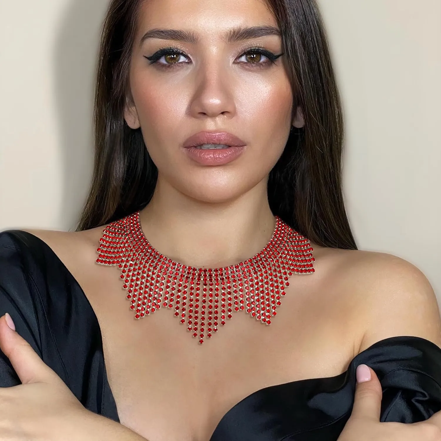 Flyonce Rhinestone Choker Necklace, Sparkly Crystal Tassel Fringe Neck Chain Party RaveJewelry for Women