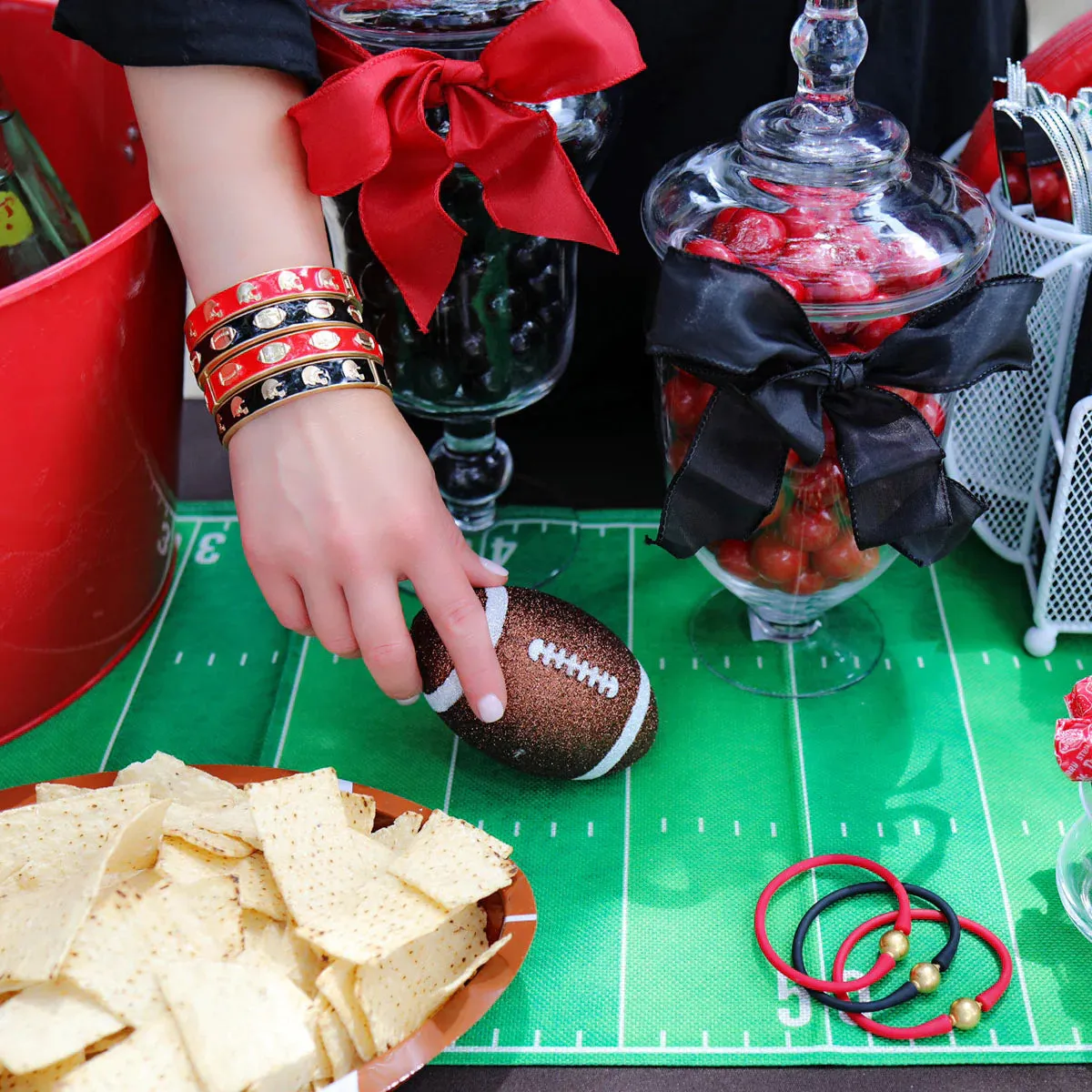 Football Hinge Enamel Bangle in Black 2.5" Diameter