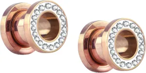 Forbidden Body Jewelry 0g Plugs, 0g Gauges, Gauges for a Wedding, Plug Gauges, Rhinestone Plugs, Rose Gold IP Surgical Steel Crystal Rimmed Screw Fit Cute Plugs