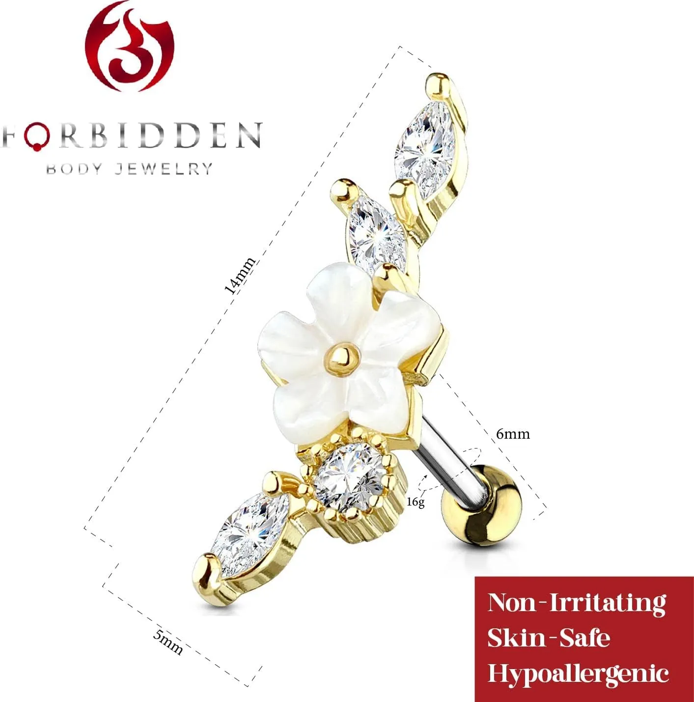 Forbidden Body Jewelry 16G Stainless Steel Cartilage Cubic Zirconia Stud Earrings (Choose Style/Color)