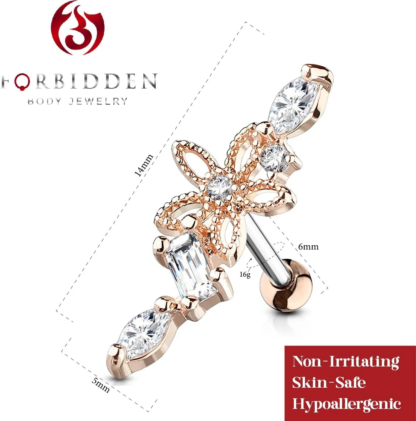 Forbidden Body Jewelry 16G Stainless Steel Cartilage Cubic Zirconia Stud Earrings (Choose Style/Color)