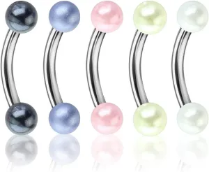 Forbidden Body Jewelry 16G Surgical Steel Curved Barbells for Eyebrow/Rook/Daith Piercing and More (5-Pack 8mm)