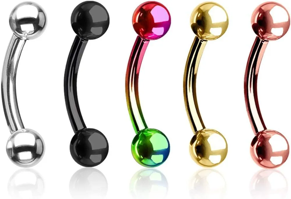 Forbidden Body Jewelry 16G Surgical Steel Curved Barbells for Eyebrow/Rook/Daith Piercing and More (5-Pack 8mm)