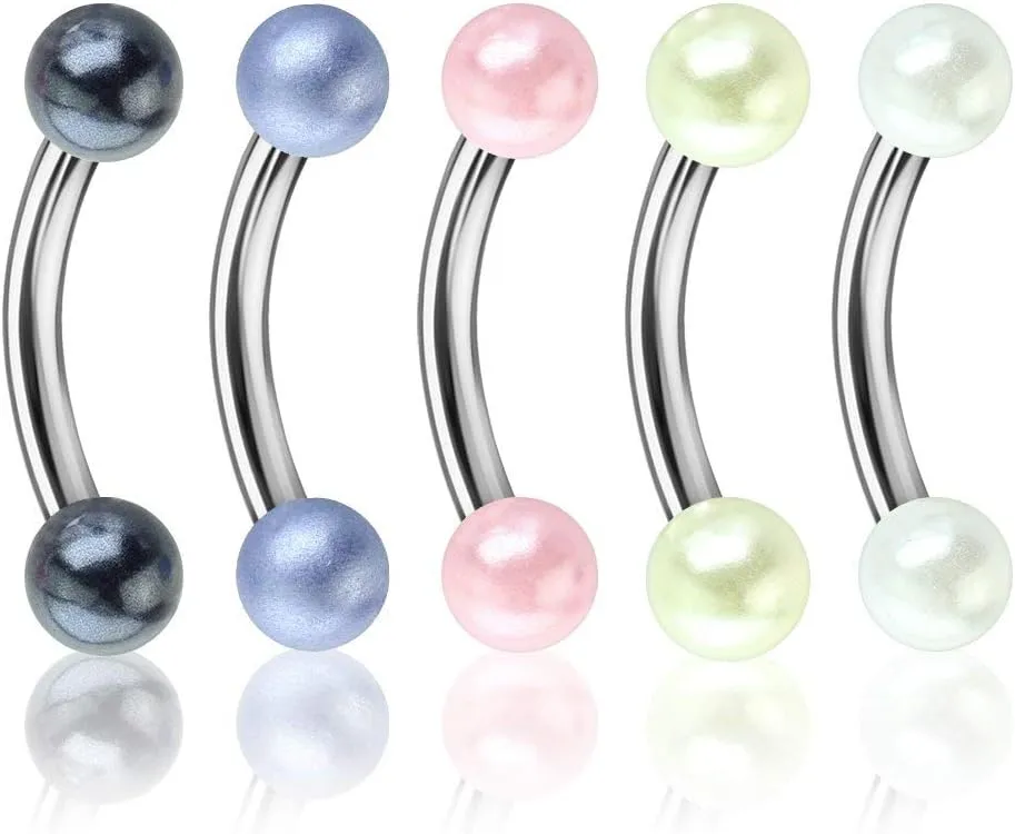 Forbidden Body Jewelry 16G Surgical Steel Curved Barbells for Eyebrow/Rook/Daith Piercing and More (5-Pack 8mm)