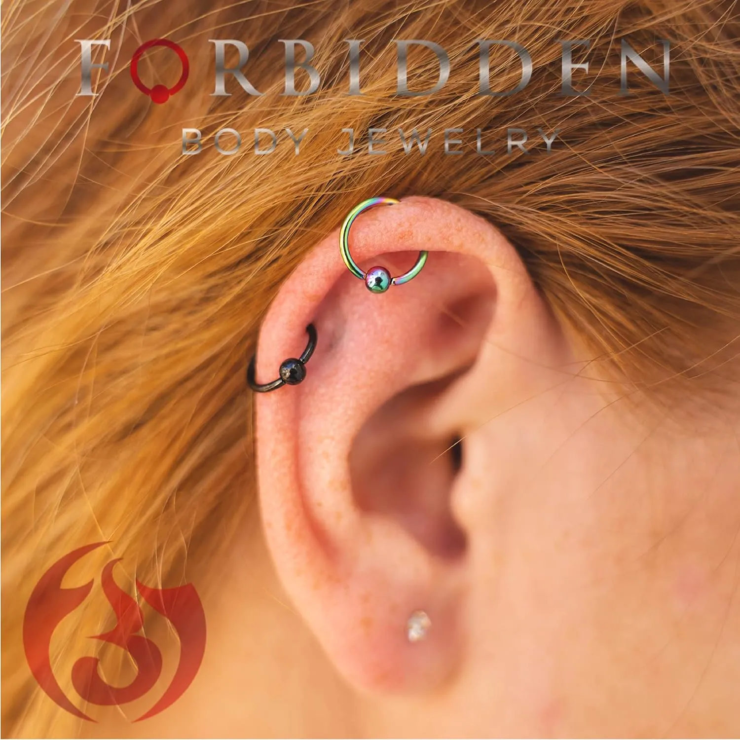 Forbidden Body Jewelry 316l Surgical Steel Captive Bead Piercing Hoop (Pair) 10G 12G 14G 16G 18G 20G, Diameter 6 to 12mm Black and Rainbow