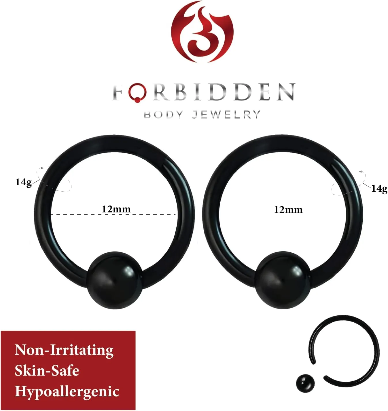 Forbidden Body Jewelry 316l Surgical Steel Captive Bead Piercing Hoop (Pair) 10G 12G 14G 16G 18G 20G, Diameter 6 to 12mm Black and Rainbow