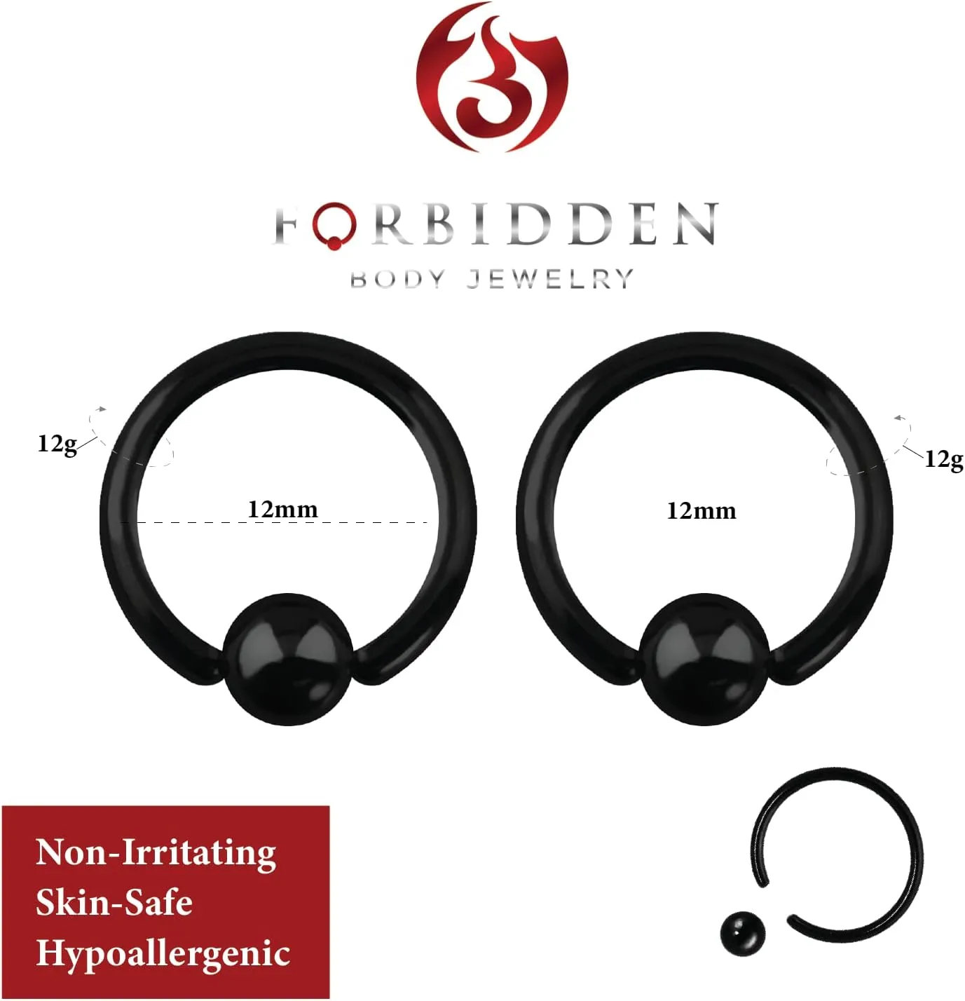 Forbidden Body Jewelry 316l Surgical Steel Captive Bead Piercing Hoop (Pair) 10G 12G 14G 16G 18G 20G, Diameter 6 to 12mm Black and Rainbow