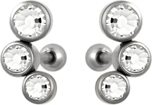 Forbidden Body Jewelry Set of Cartilage Stud Earrings: 16g 6mm Surgical Steel Triple CZ Clear Crystal Earrings