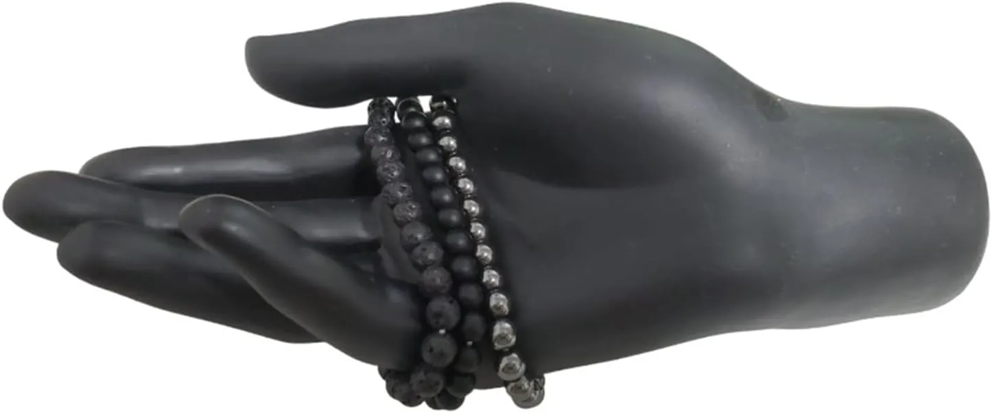 FORUBUS Black Obsidian Hematite Stretch Bracelet, Stacking Hematite Beaded Bracelet for Women Men Jewelry