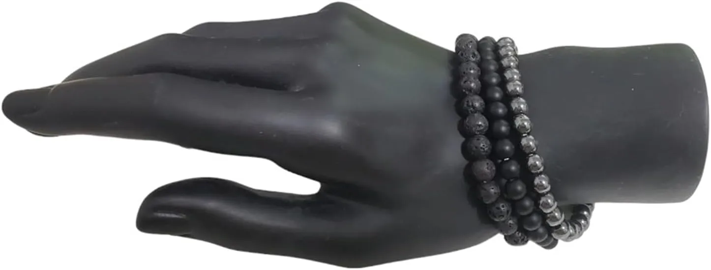 FORUBUS Black Obsidian Hematite Stretch Bracelet, Stacking Hematite Beaded Bracelet for Women Men Jewelry