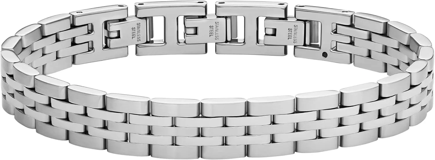Fossil Men's Plated Stainless Steel Engravable Personalized Gift ID, Chain or Cuff Bracelet for Men