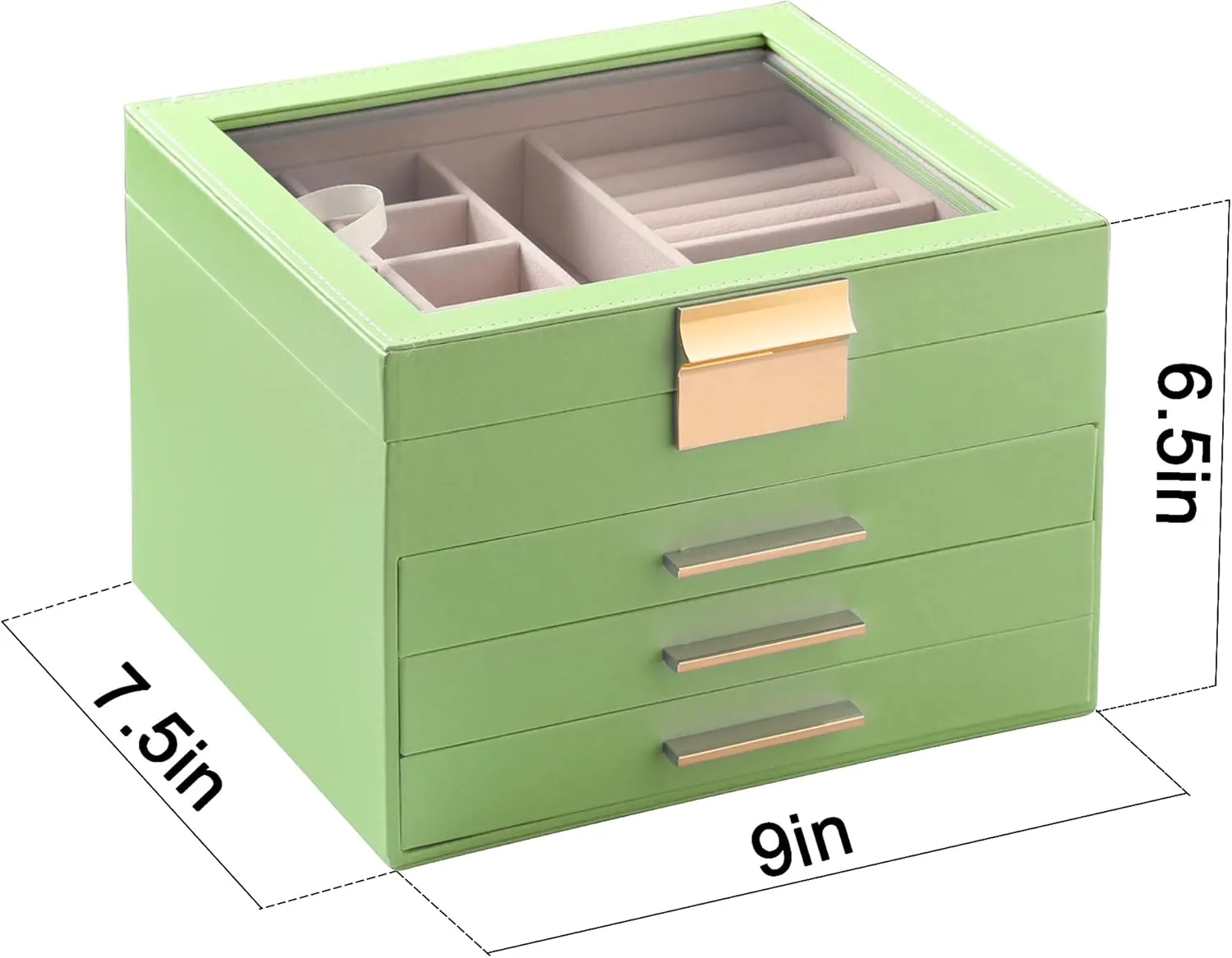 Frebeauty Clear Lid Jewelry Box,4 Layers Jewelry Organizer Large Multi-Functional Jewelry Storage Box with 3 Drawers,Jewelry Display Case of Rings Bracelets for Women Girls (Avocado Green)