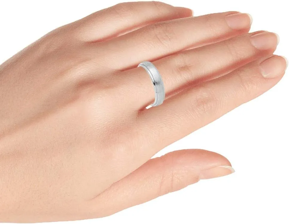 Free Engraving Ring for Men and Ring for Women Titanium Band Rings 6mm White IP Plated Titanium Ring with Ice Finish Beveled Edge Wedding Band Ring Ideal Rings for Couples/Ring for Engagement