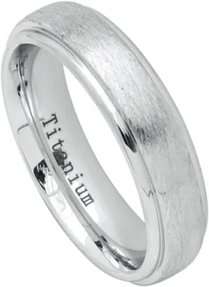 Free Engraving Ring for Men and Ring for Women Titanium Band Rings 6mm White IP Plated Titanium Ring with Ice Finish Beveled Edge Wedding Band Ring Ideal Rings for Couples/Ring for Engagement