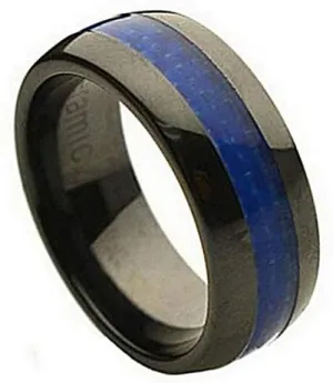 Free Personalized laser engraving Ring for Men and Women Ceramic 8mmBlue Carbon Fiber Inlay Wedding Ideal Rings for couples/Ring For Engagement