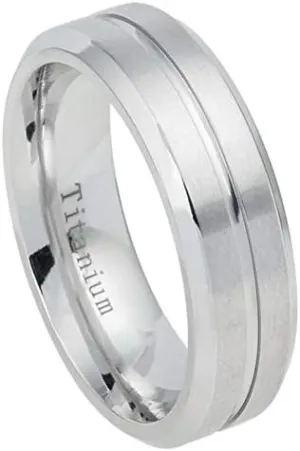 Free Personalized laser engraving Ring for Men and Women Titanium Band Rings 7mm White IP Plated Titanium Ring Domed Brushed Center Stepped Edge Wedding Ideal Rings for couples